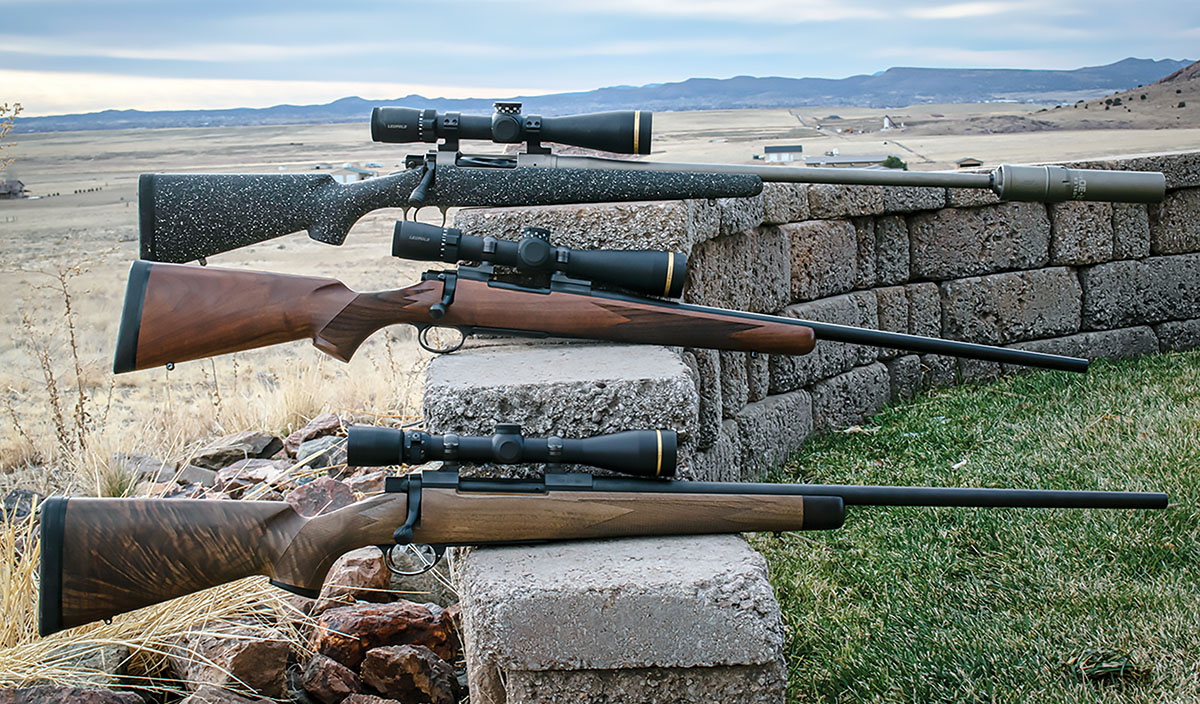 Three Nosler rifles were used to broaden the cartridges and bullets that were tested. They are as follows (top to bottom): an M21 308 Winchester, an M48 in 22 Nosler and an M48 280 Ackley Improved.